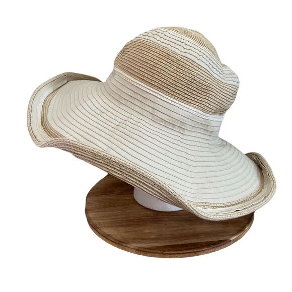San Diego Hat Company Accessories - San Diego Hat Company Sun Hat Paper Beige Ivory Wide Brim Floppy Striped
